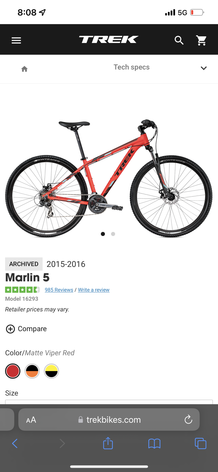 2016 Trek Marlin 5 Red