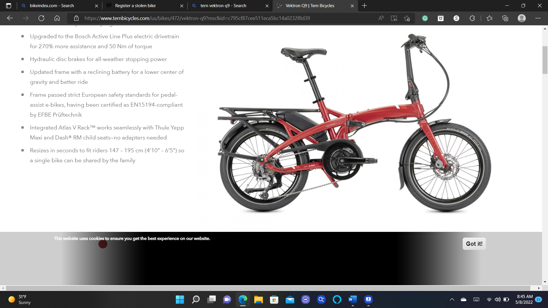 2022 Tern Vektron Q9 LR Red