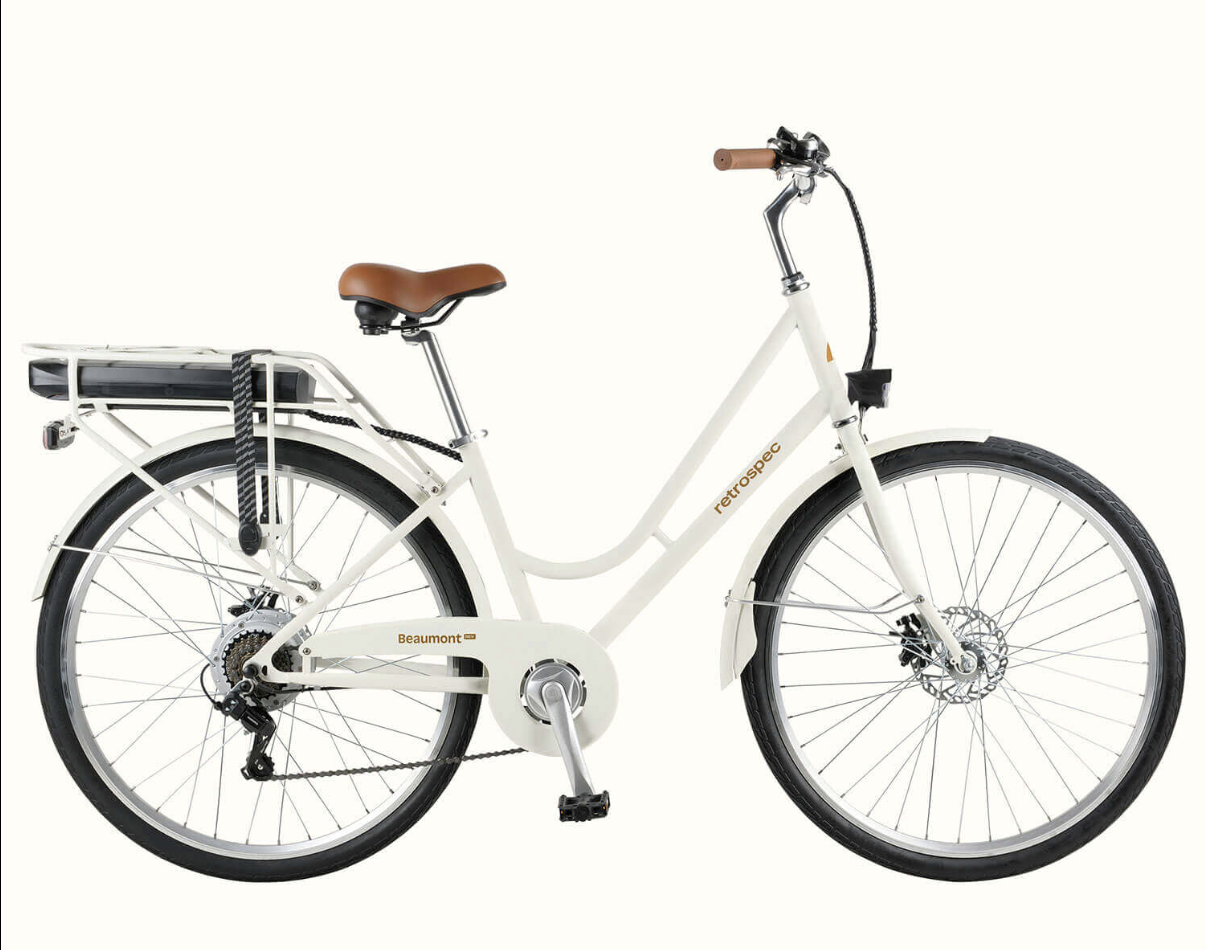 2022 Retrospec Beaumont Rev Electric City Bike - Ste... White