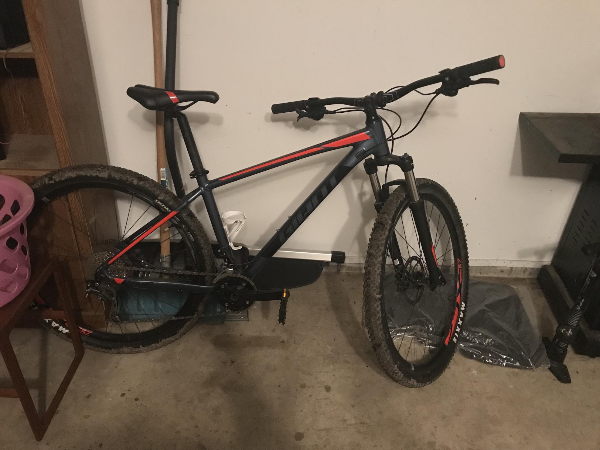 2019 Giant Talon 2 29er Blue, Red, and Silver, gray or bare metal