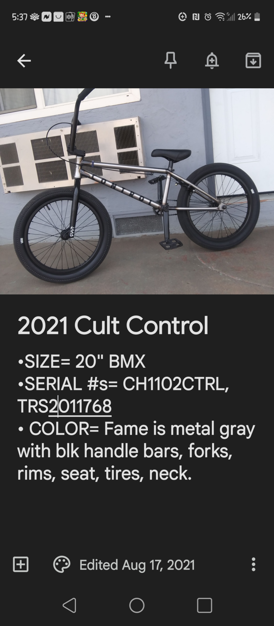 2021 Cult Control Silver, gray or bare metal and Black