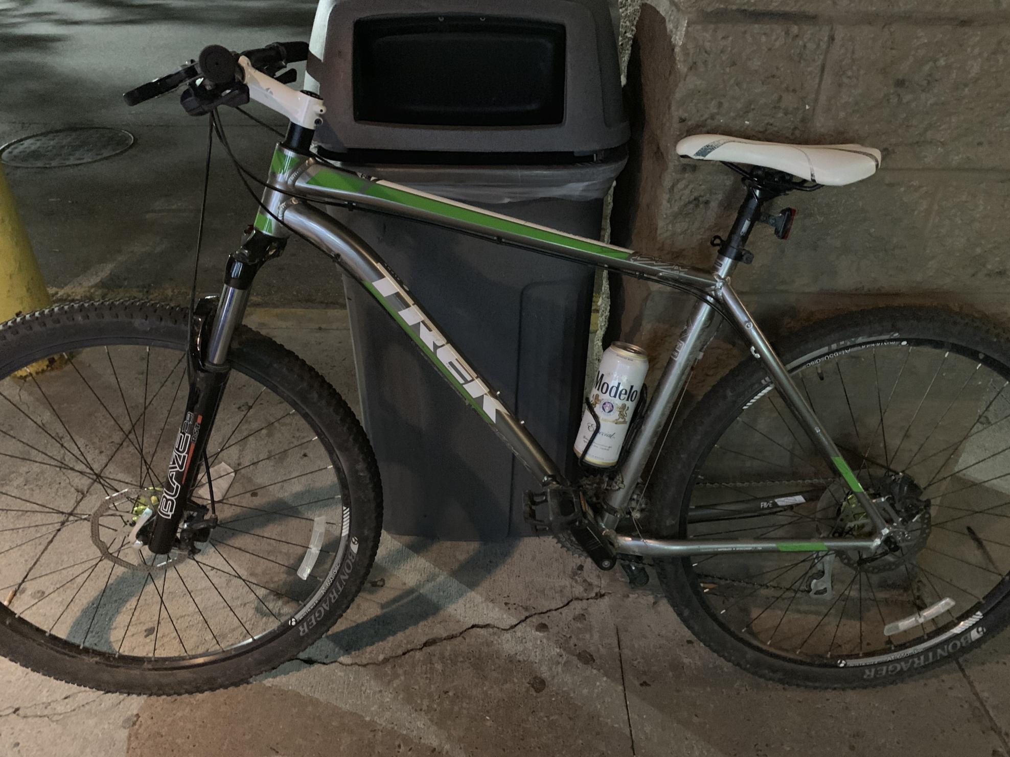 Trek X-Caliber 6 Silver, gray or bare metal, Green, and White