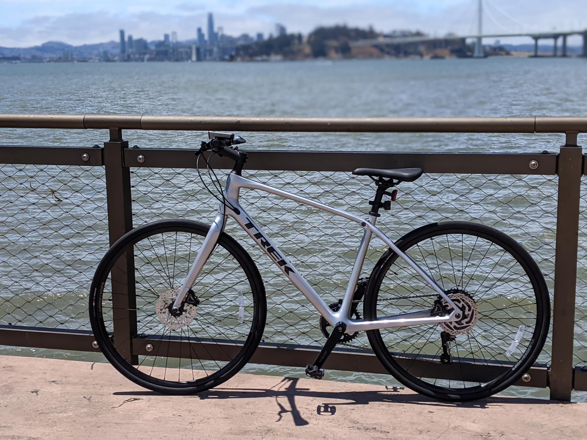 2022 Trek FX Sport Carbon 4 Silver, gray or bare metal and Black