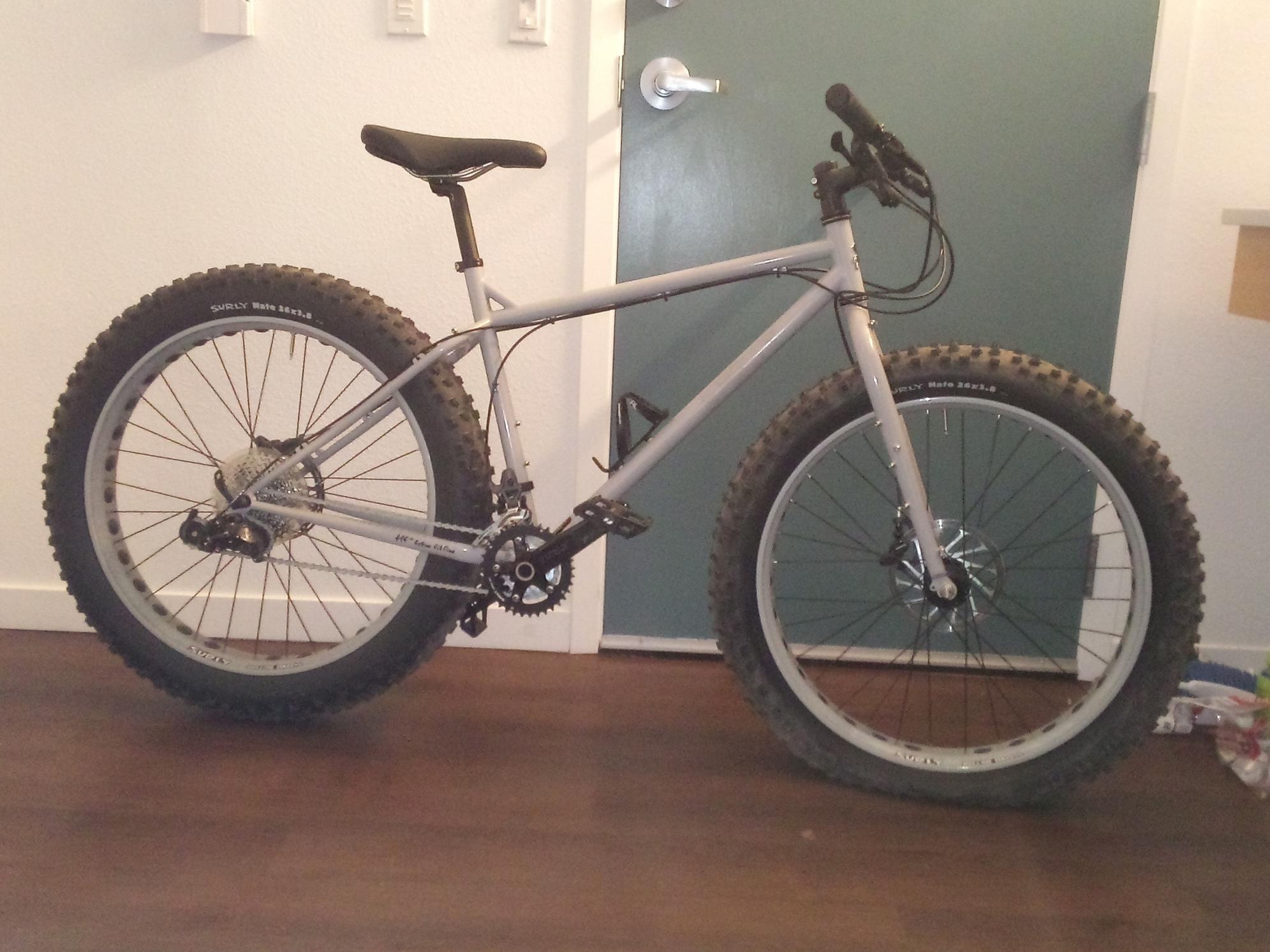 2018 Surly Pugsley Silver, gray or bare metal and Black