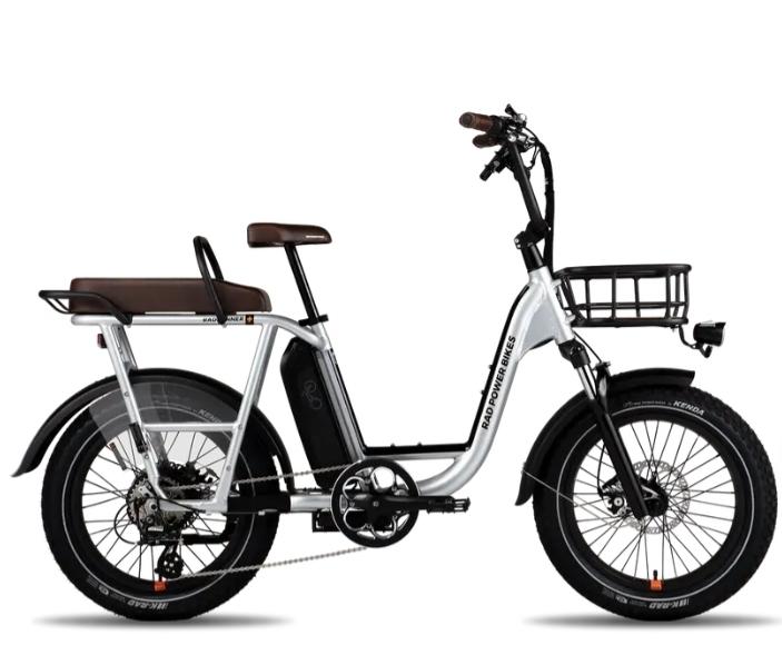 2024 Rad Power Bikes Radrunner plus Silver, gray or bare metal, Black, and Brown