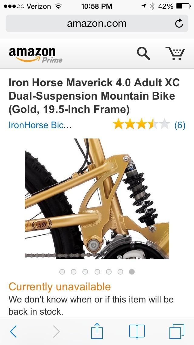 Iron Horse Maverick 4.0 Adult XC Dual-Suspension Mountain Bike (Gold, 19.5-Inch Frame)
