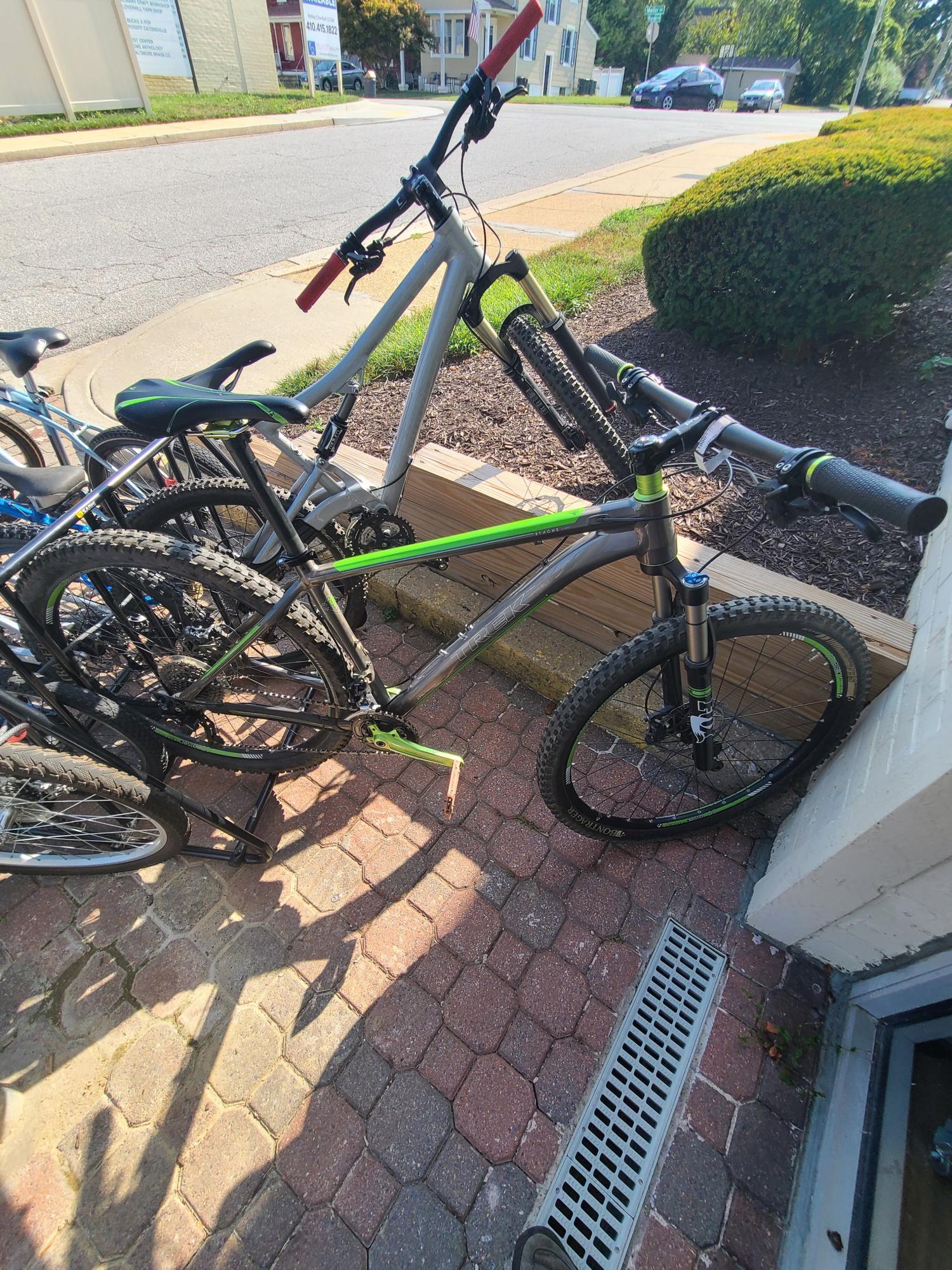 2013 Trek Stache 8 Silver, gray or bare metal and Green