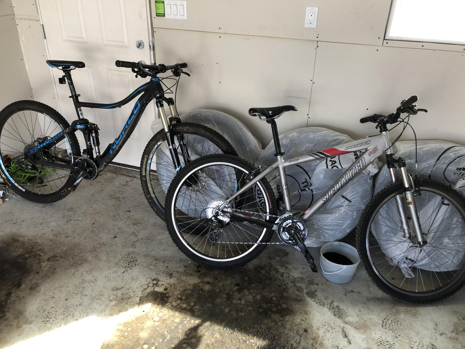 2005 Specialized Hardrock Sport Silver, gray or bare metal and Red