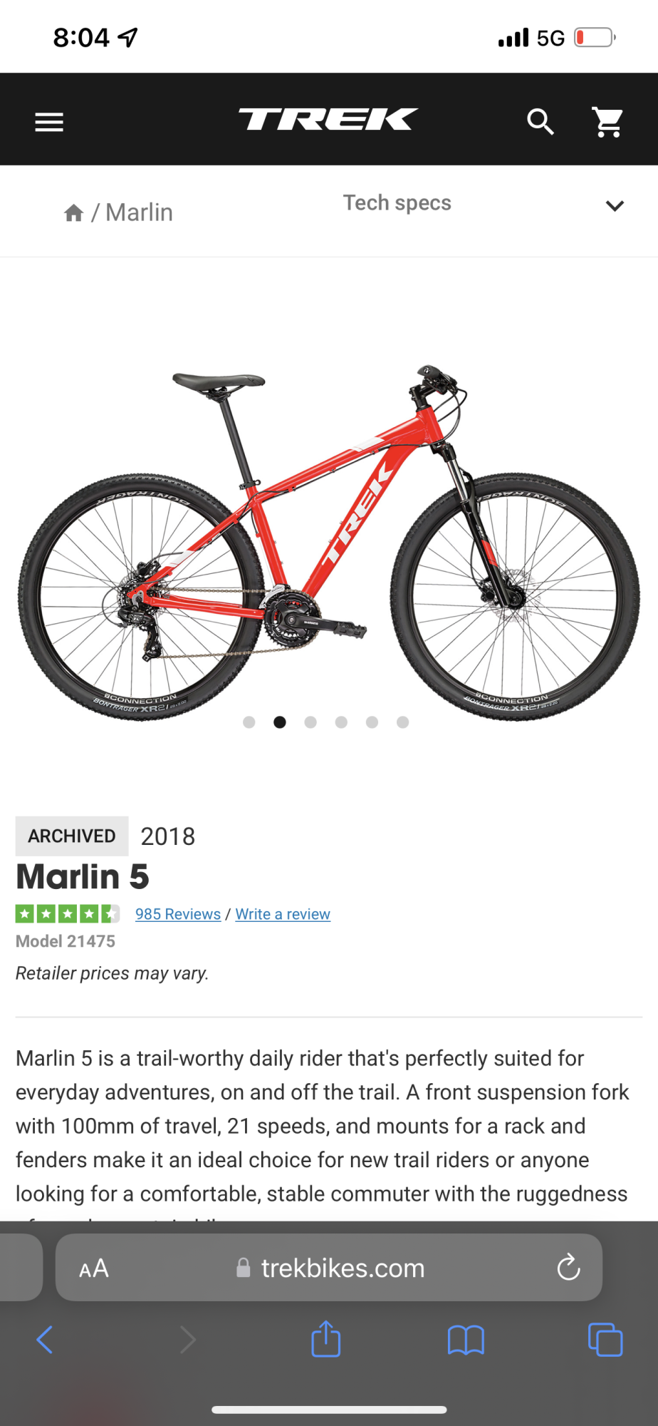 2018 Trek Marlin 5 Red