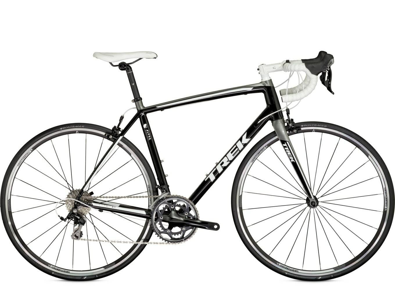 Trek Madone 2.1 H2 (Compact) Black, White, and Silver, gray or bare metal