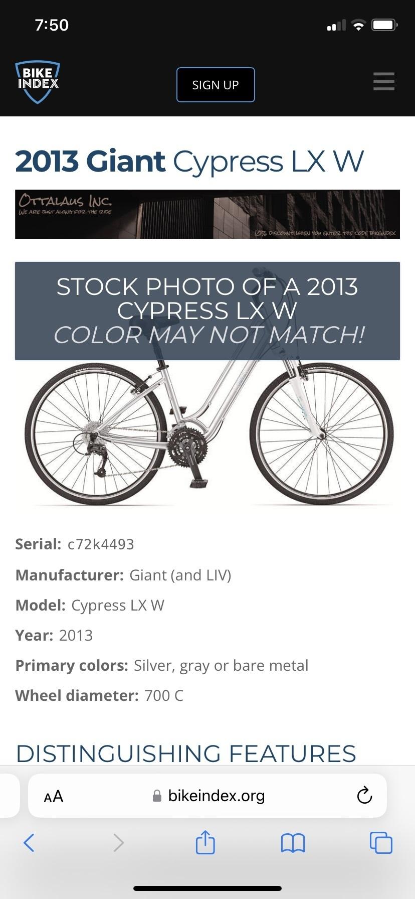 2013 Giant Cypress LX W Silver, gray or bare metal