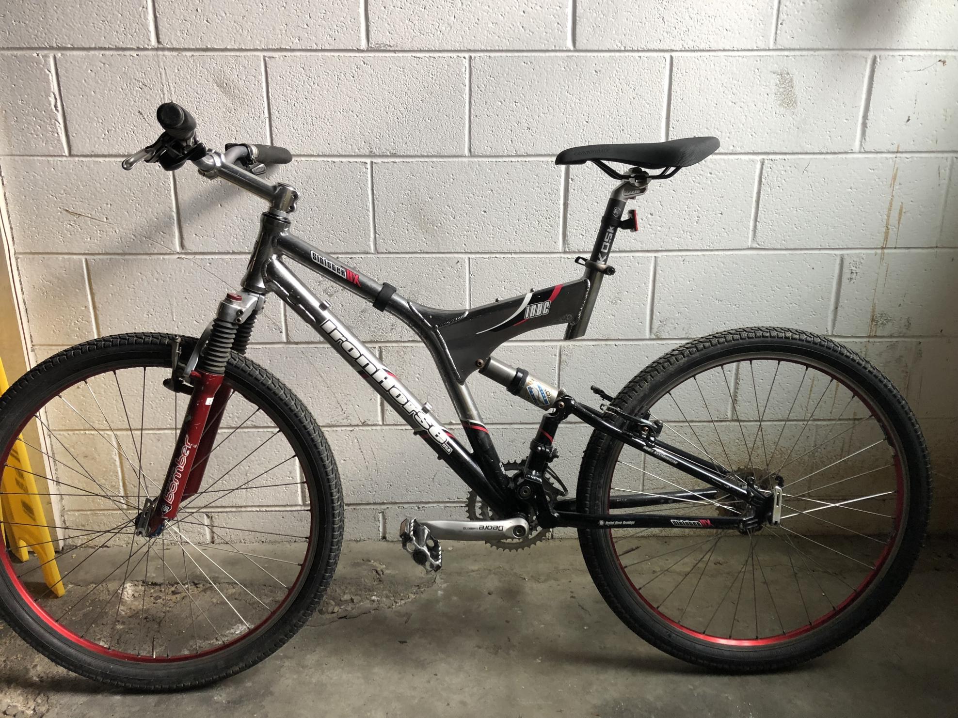 2003 Iron Horse Bikes Sinister DX Silver, gray or bare metal, Black, and Red