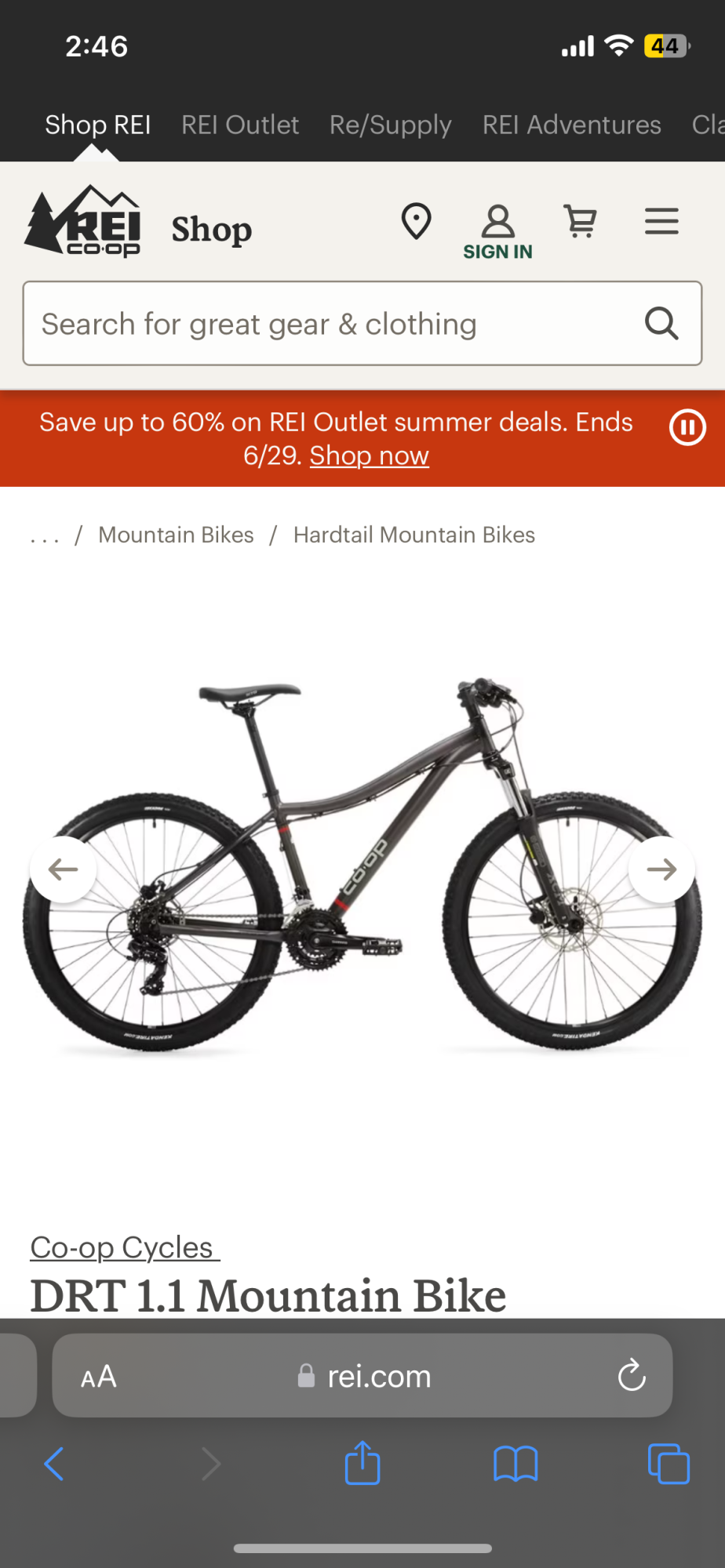 2024 REI Co-op DRT 1.1 Mountain Bike Black