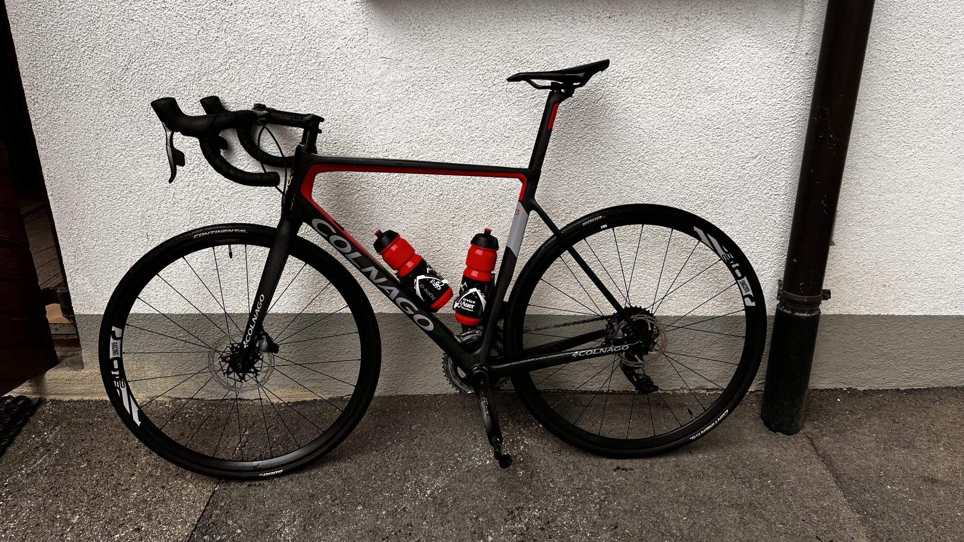 Colnago V3 Black, Red, and Silver, gray or bare metal