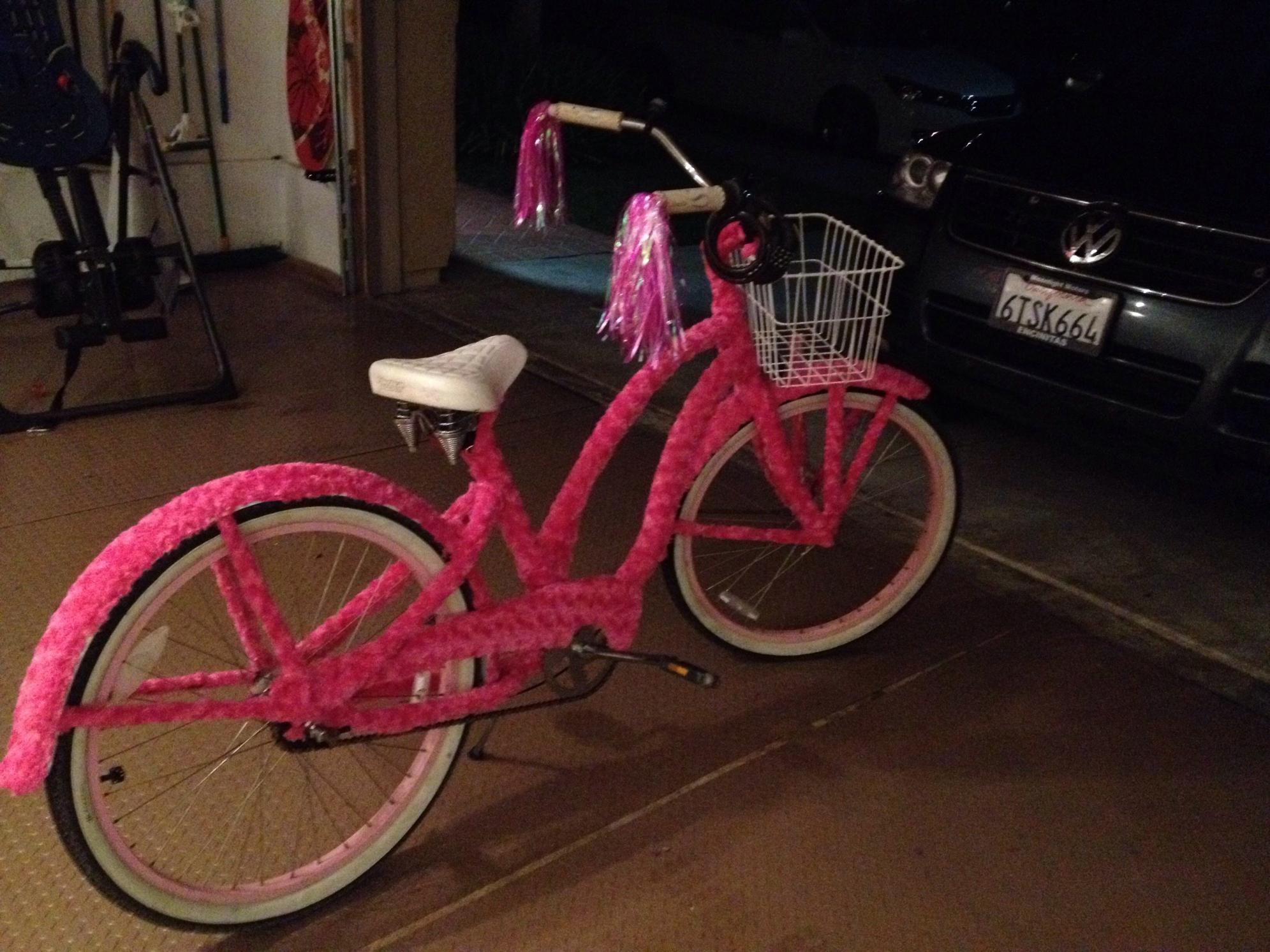 Custom. Covered in pink fur Beach cruiser Pink and Stickers tape or other cover-up