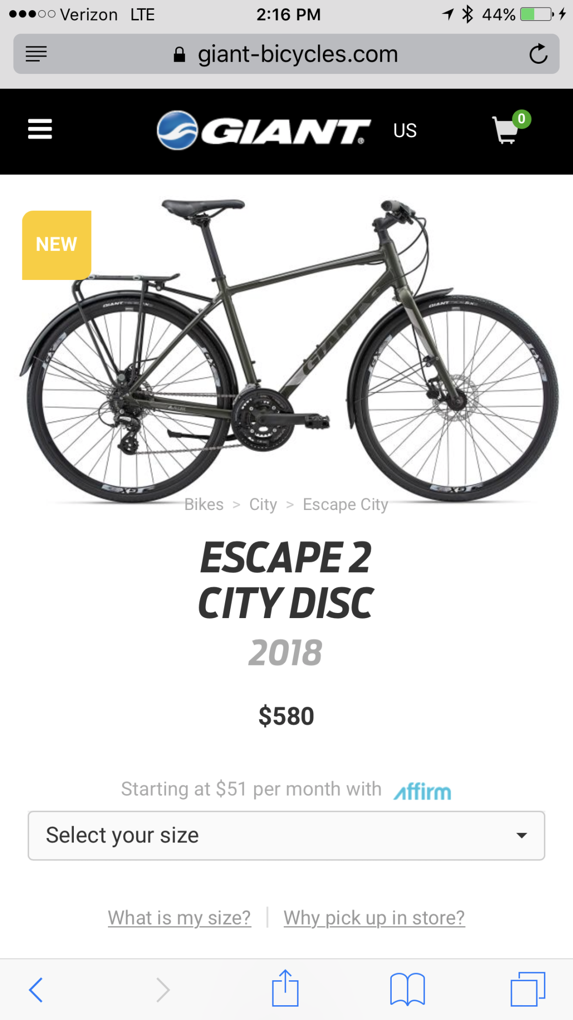 2018 Giant Escape City 2 Black, Green, and Silver or Gray