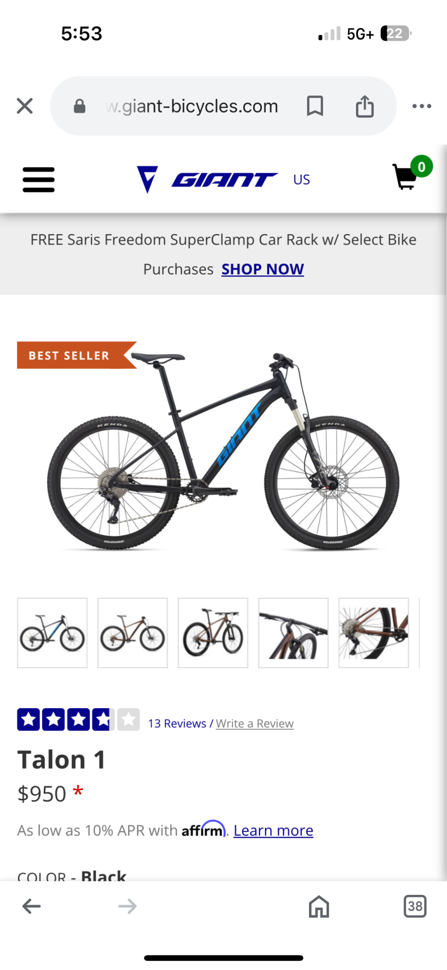 2023 Giant Talon 1 Black and Blue