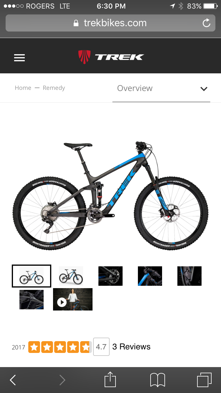 2017 Trek Remedy 9.8 (chip on top tube) Di2 electronic shifting, (rare in this bike) Black and Blue