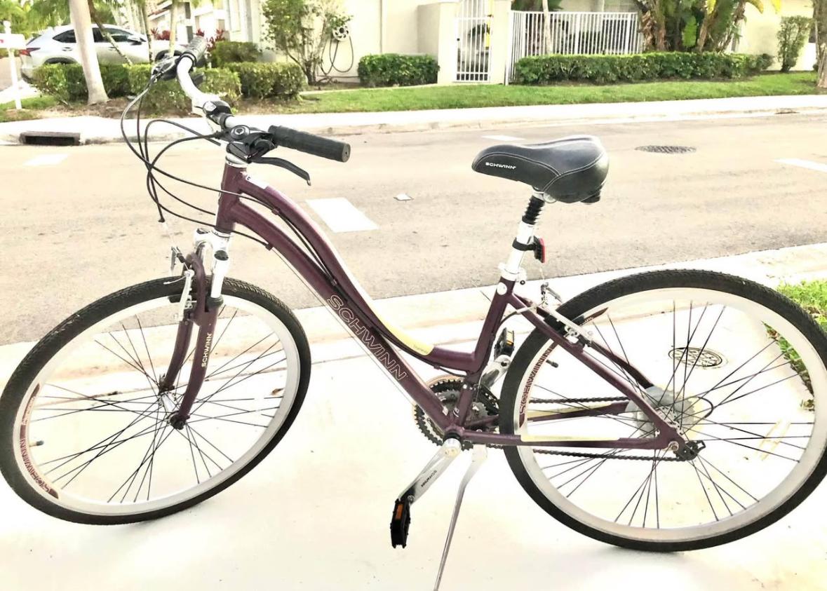 2013 Schwinn Trailway Step-Through Hybrid, Purple and Yellow or Gold