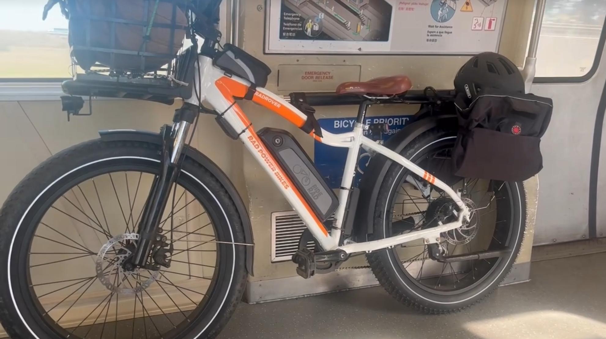 2021 Rad Power Bikes Men’s style with crossbar. White and Orange