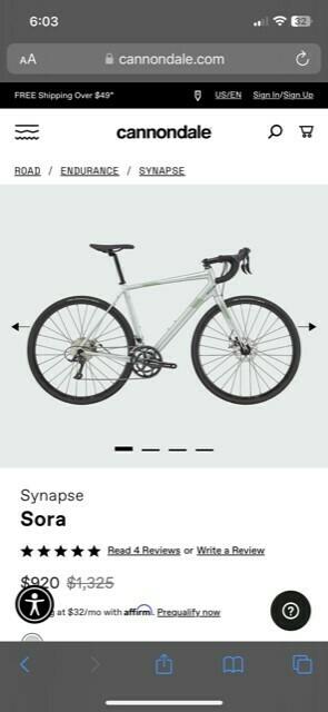2023 Cannondale Synapse AI Sora Green and Silver, gray or bare metal