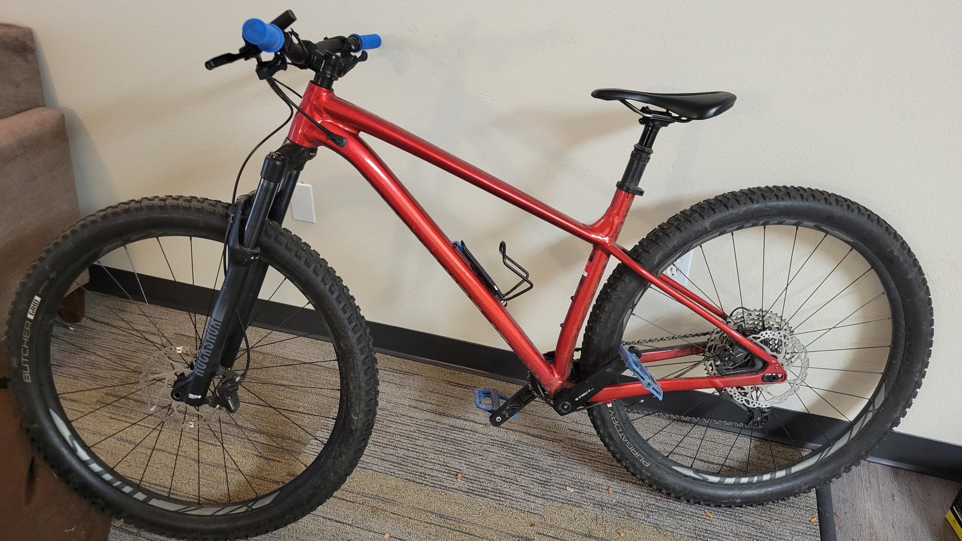 2021 Specialized Fuse Comp Red, Silver, gray or bare metal, and Blue