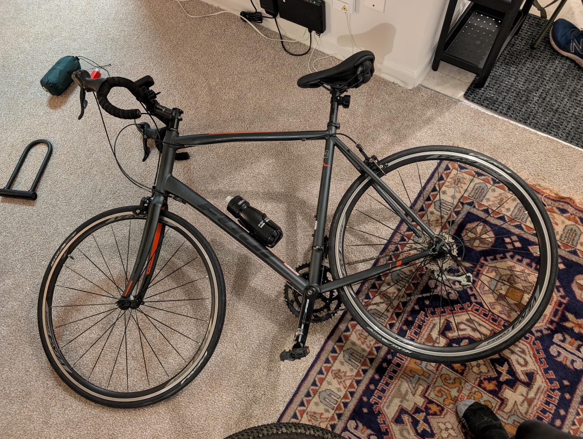 2015 Fuji Sportif 2.1 Silver, gray or bare metal, Red, and Black